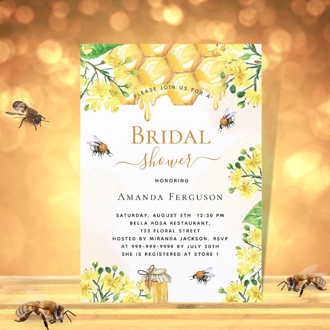 Bee Bridal shower yellow florals cute invitation Postcard (Creator Uploaded)