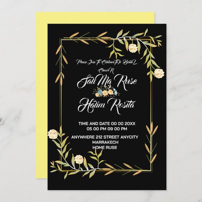 Bee Bridal shower yellow florals party Invitation (Front/Back)