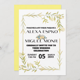 Bee Bridal shower yellow florals party Invitation