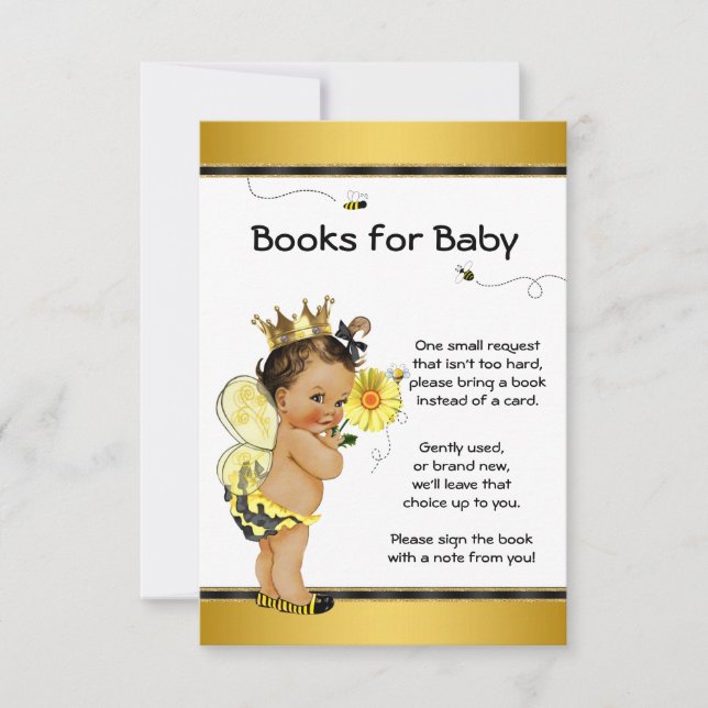 Bee Bring A Book Ethnic Girl Baby Shower Inserts Invitation (Front)