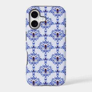 Bee bumblebee blue damask vintage insect pattern