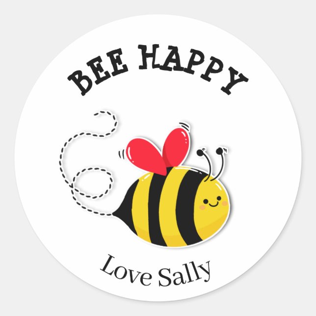 Bee Button badge Bee Happy Classic Round Sticker (Front)