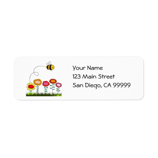 Bee Buzzing a Flower Garden Return Address Label (Front)