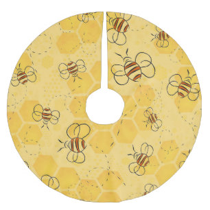 Bee Buzzing Honey Bees Cute  Brushed Polyester Tree Skirt