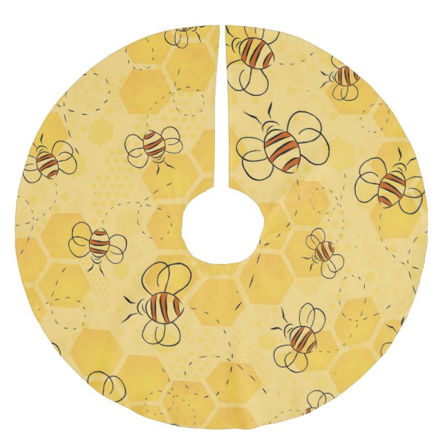 Bee Buzzing Honey Bees Cute  Brushed Polyester Tree Skirt (Front)