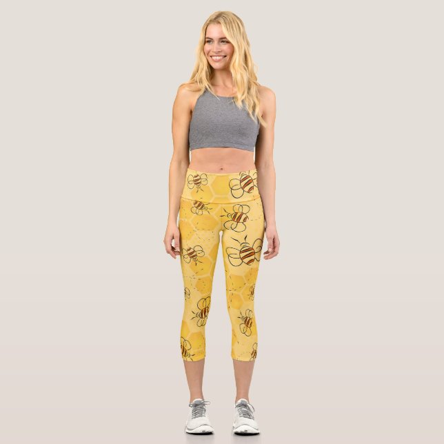 Bee Buzzing Honey Bees Cute  Capri Leggings (Front)
