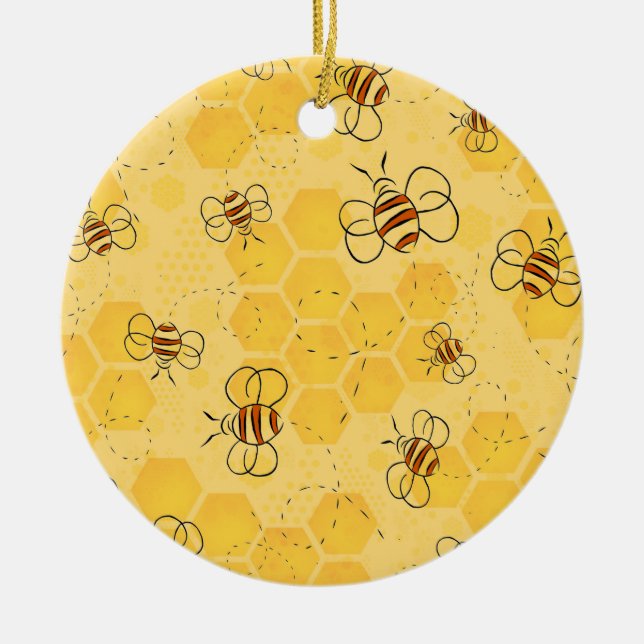 Bee Buzzing Honey Bees Cute  Ceramic Ornament (Front)