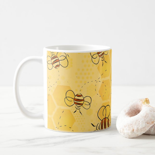Bee Buzzing Honey Bees Cute  Coffee Mug (With Donut)