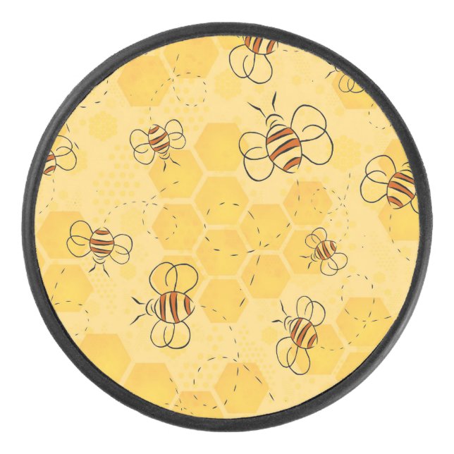 Bee Buzzing Honey Bees Cute  Hockey Puck (Front)