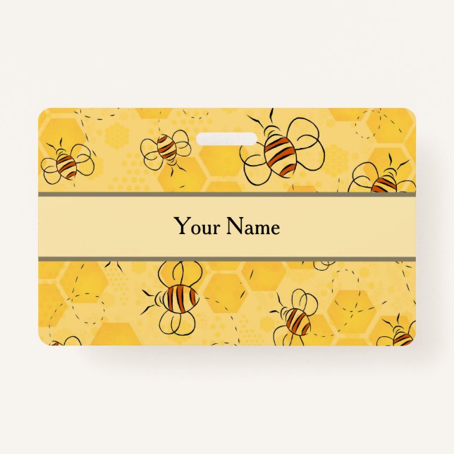 Bee Buzzing Honey Bees Cute  ID Badge (Front)