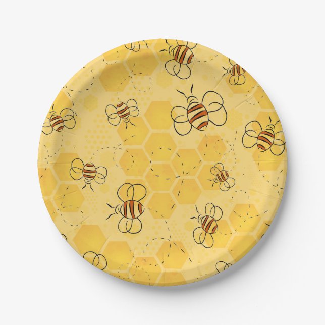 Bee Buzzing Honey Bees Cute  Paper Plate (Front)