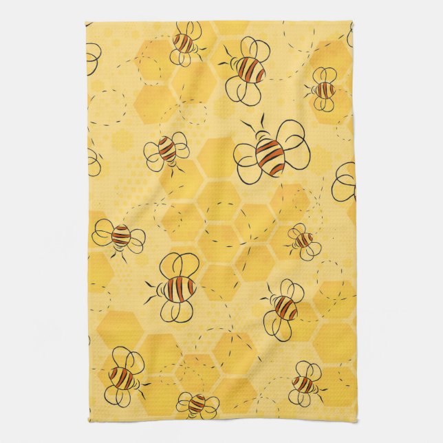 Bee Buzzing Honey Bees Cute  Tea Towel (Vertical)