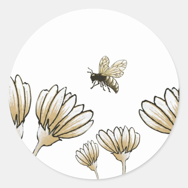 Bee buzzy bumble bee with flowers classic round sticker (Front)