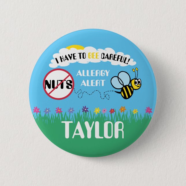 Bee Careful Nut Allergy Alert Button (Front)