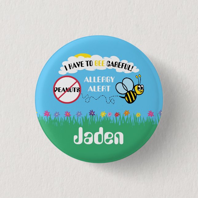 Bee Careful Peanut Allergy Alert Button (Front)