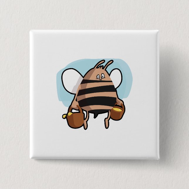 Bee cartoon 15 cm square badge (Front)