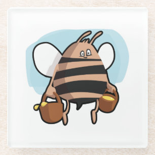 Bee cartoon glass coaster