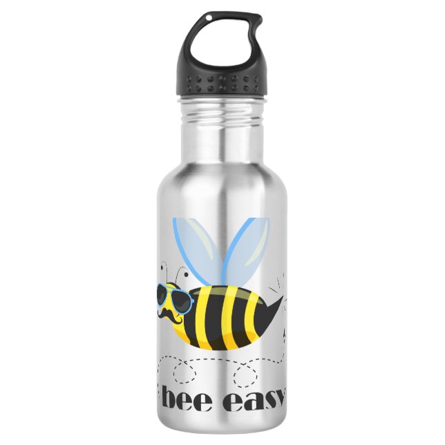 Bee character with moustache sunglasses Bee Easy 710 Ml Water Bottle (Front)