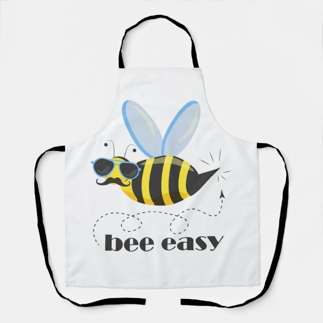 Bee character with moustache sunglasses Bee Easy Apron (Front)