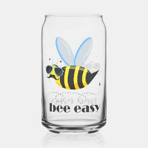 Bee character with moustache sunglasses Bee Easy Can Glass
