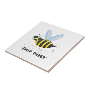 Bee character with moustache sunglasses Bee Easy Ceramic Tile