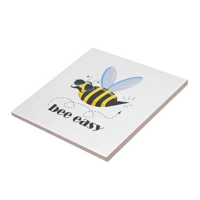 Bee character with moustache sunglasses Bee Easy Ceramic Tile (Side)