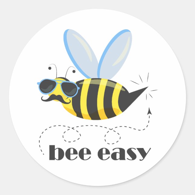 Bee character with moustache sunglasses Bee Easy Classic Round Sticker (Front)
