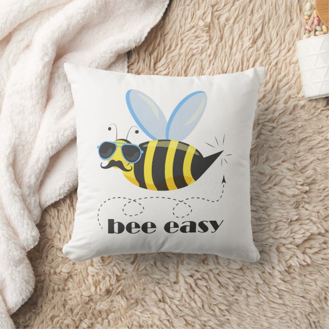 Bee character with moustache sunglasses Bee Easy Cushion (Blanket)