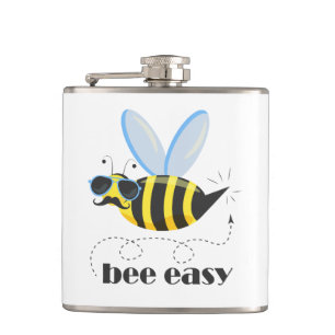Bee character with moustache sunglasses Bee Easy Hip Flask