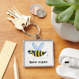 Bee character with moustache sunglasses Bee Easy Key Ring
