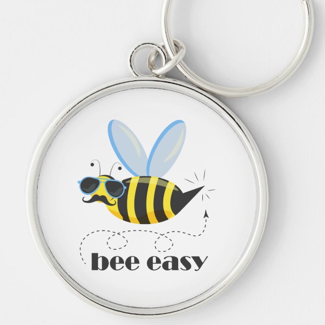 Bee character with moustache sunglasses Bee Easy Key Ring (Front)