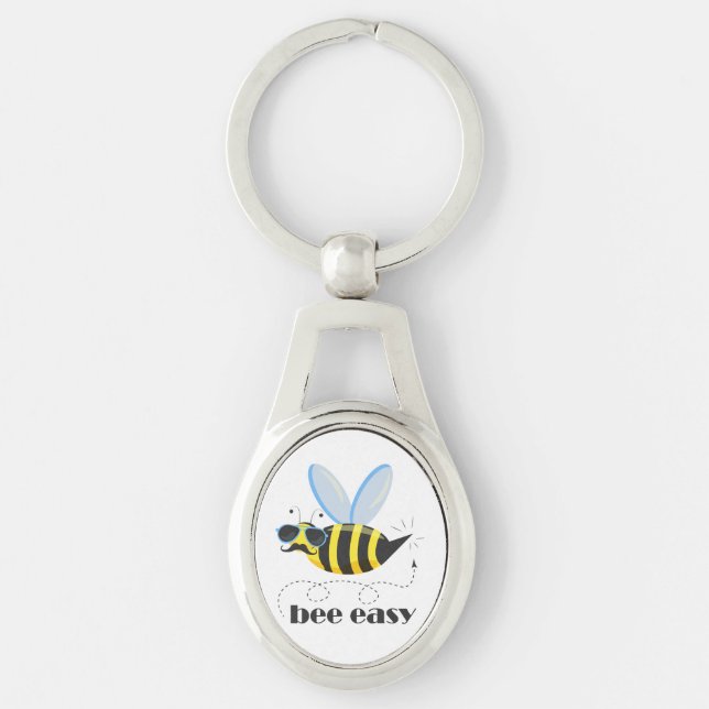 Bee character with moustache sunglasses Bee Easy Key Ring (Front)