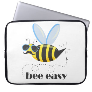 Bee character with moustache sunglasses Bee Easy Laptop Sleeve