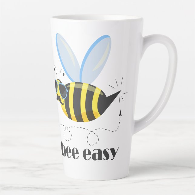 Bee character with moustache sunglasses Bee Easy Latte Mug (Right)
