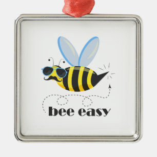 Bee character with moustache sunglasses Bee Easy Metal Ornament