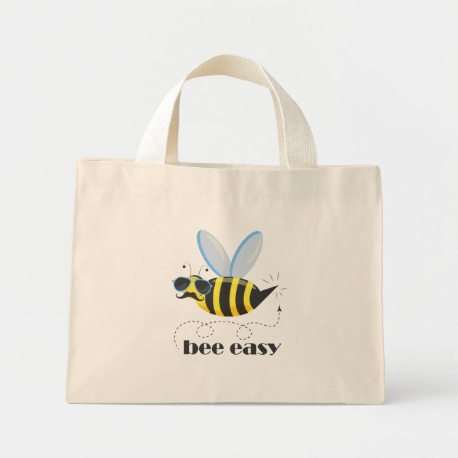 Bee character with moustache sunglasses Bee Easy Mini Tote Bag (Front)