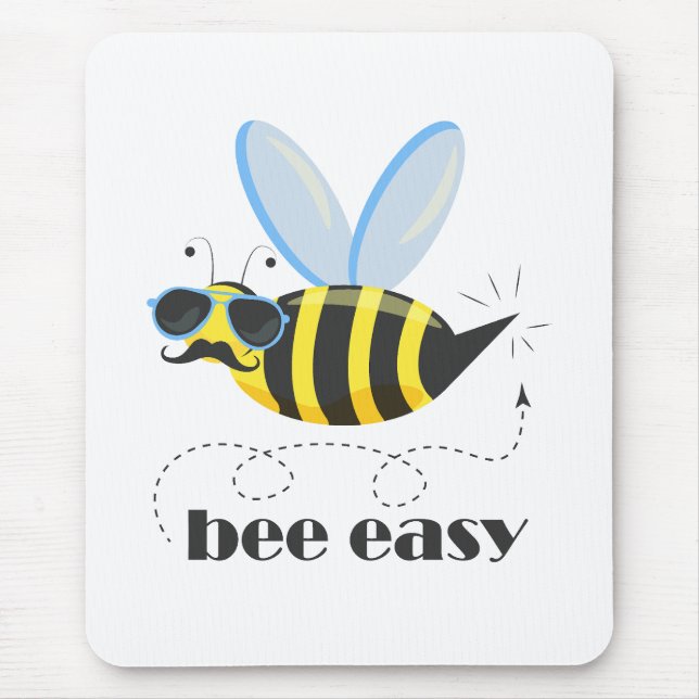 Bee character with moustache sunglasses Bee Easy Mouse Pad (Front)