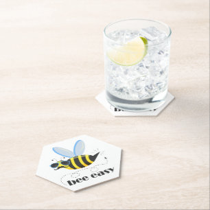 Bee character with moustache sunglasses Bee Easy Paper Coaster