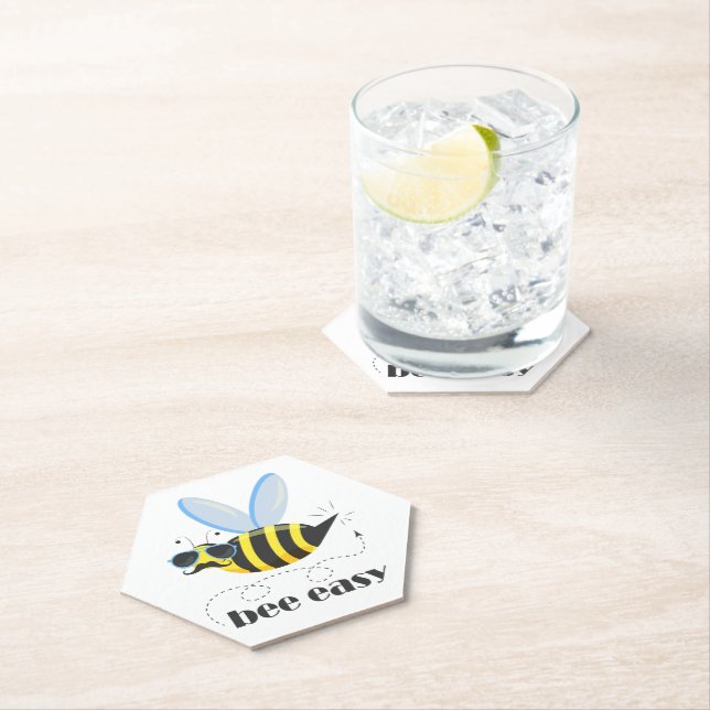 Bee character with moustache sunglasses Bee Easy Paper Coaster (Insitu)