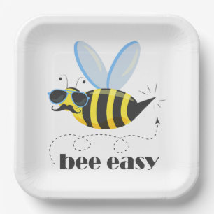 Bee character with moustache sunglasses Bee Easy Paper Plate