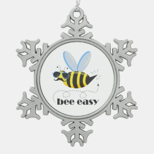 Bee character with moustache sunglasses Bee Easy Snowflake Pewter Christmas Ornament