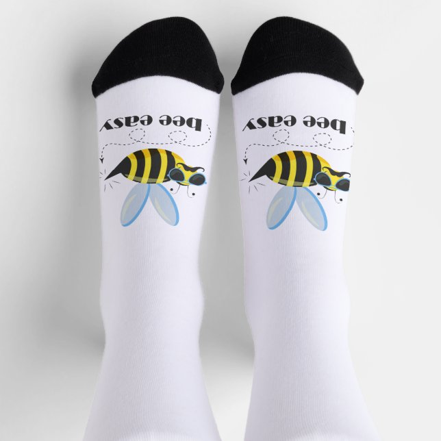 Bee character with moustache sunglasses Bee Easy Socks (Top)