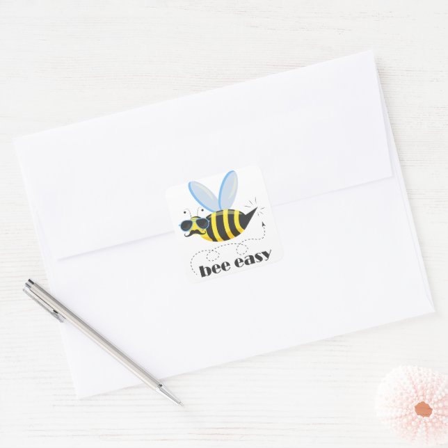 Bee character with moustache sunglasses Bee Easy Square Sticker (Envelope)