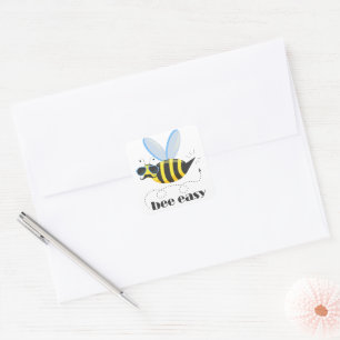 Bee character with moustache sunglasses Bee Easy Square Sticker