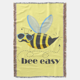 Bee character with moustache sunglasses Bee Easy Throw Blanket