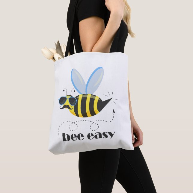 Bee character with moustache sunglasses Bee Easy Tote Bag (Close Up)