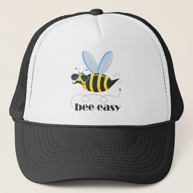 Bee character with moustache sunglasses Bee Easy Trucker Hat (Front)