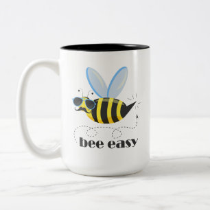 Bee character with moustache sunglasses Bee Easy Two-Tone Coffee Mug