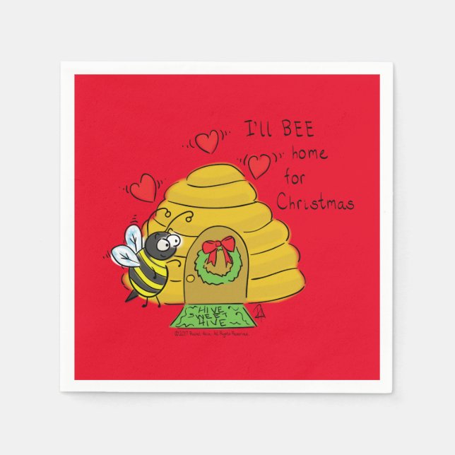 Bee Christmas Cartoon Napkin (Front)