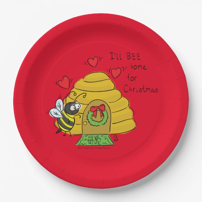 Bee Christmas Cartoon Paper Plate (Front)